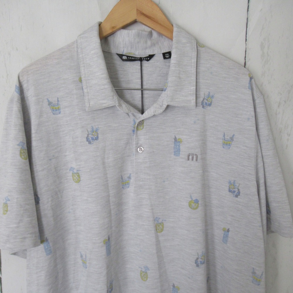New Travis Mathew Golf Polo Shirt XXXL Skull Tiki Cocktail Drink Call The Shots